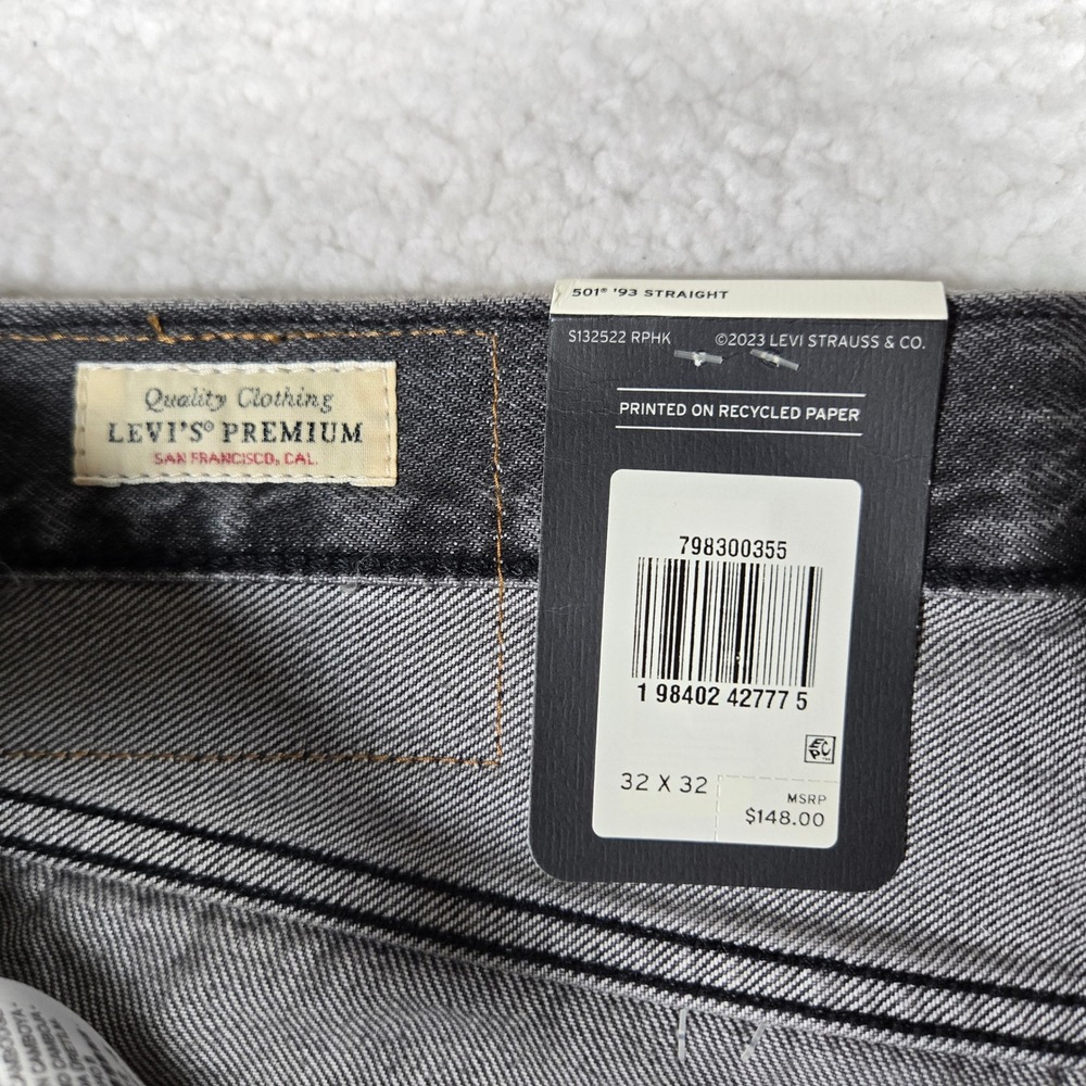 Levis Premium Selvedge 501 93 Straight Jeans Mens 32x32 Faded Black Gray Denim - Picture 4 of 10